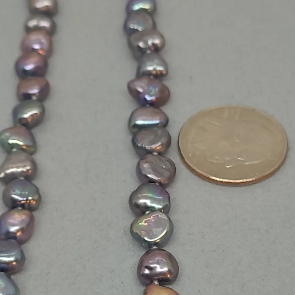 Vintage Peacock Baroque Freshwater Pearl Necklace Gray Purple Iridescent